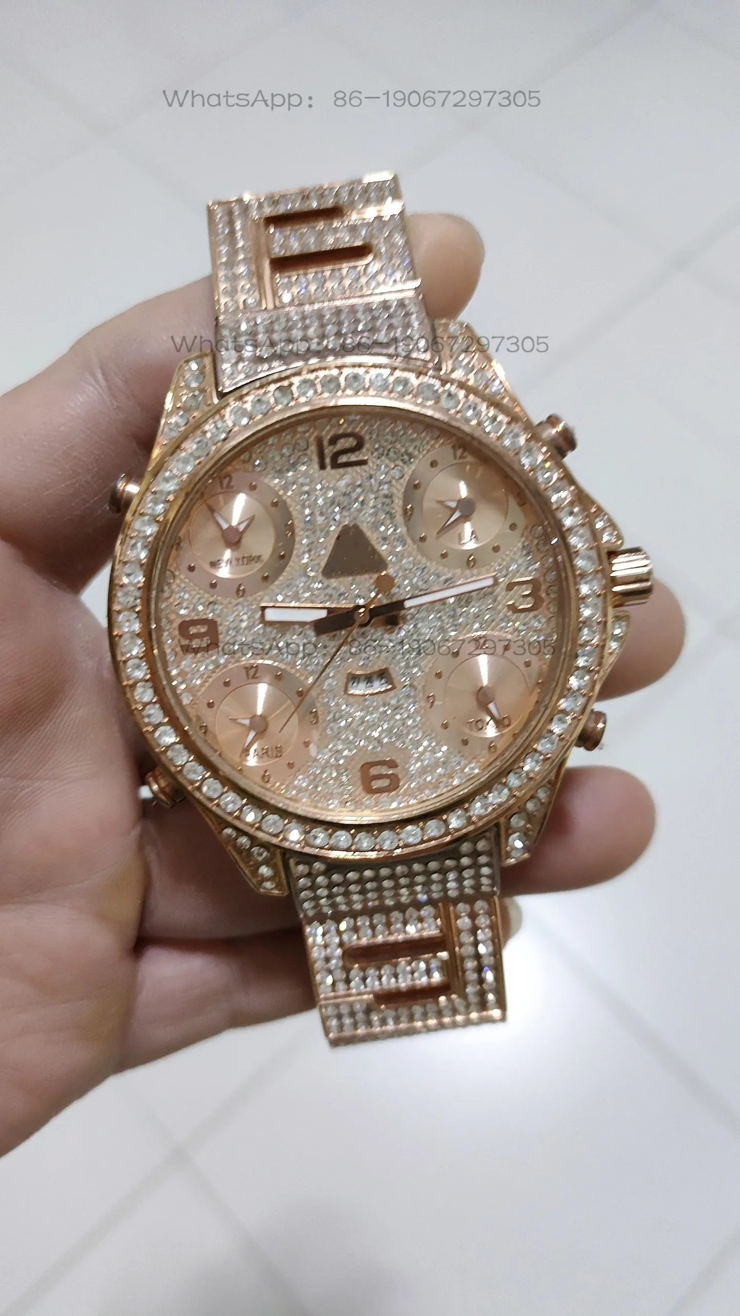 

Large Plate Quartz Gypsy Couple Gold High-end Rose Gold Steel Belt Rhinestone Watch
