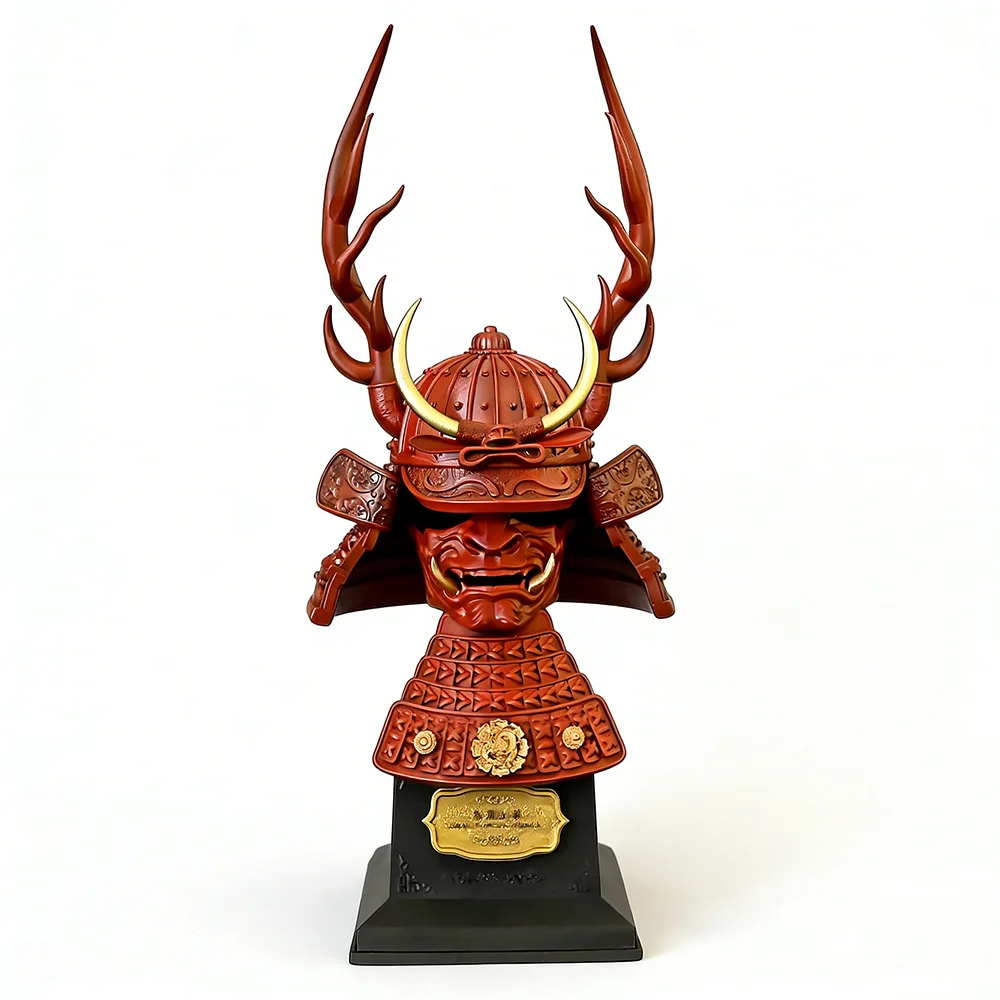 Estátua de Resina do Capacete Samurai com Máscara Hannya, Guerreiro do Período Sengoku Japonês, Decoração Colecionável para Mesa