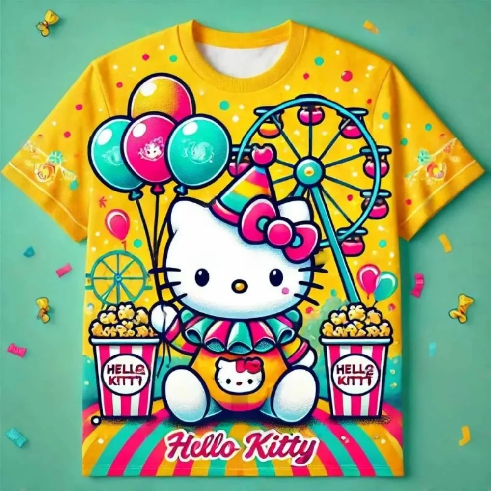 

Новинка 2025 года Hello Kitty, повседневный, модный и милый нишевый топ с короткими рукавами и 3D-принтом на улице.