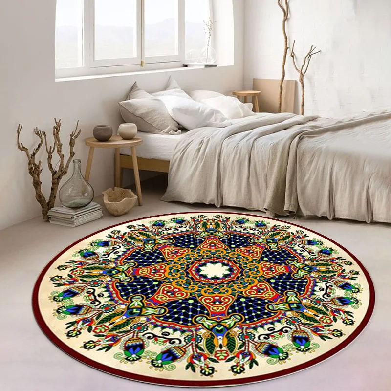 Vintage Bohemian Ethnic Style Circular Printed Carpet Carpets for Living Room Washroom Floor Mat Small Rugs for Bedroom
