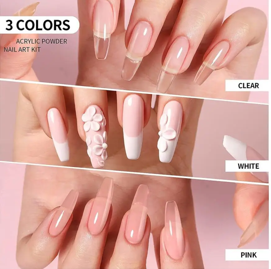 120ML เล็บอะคริลิคผงสีชมพูใสสีขาวแกะสลักคริสตัล Polymer Professional ยาวนาน UV Polish ขยาย/Dipping ฝุ่น *