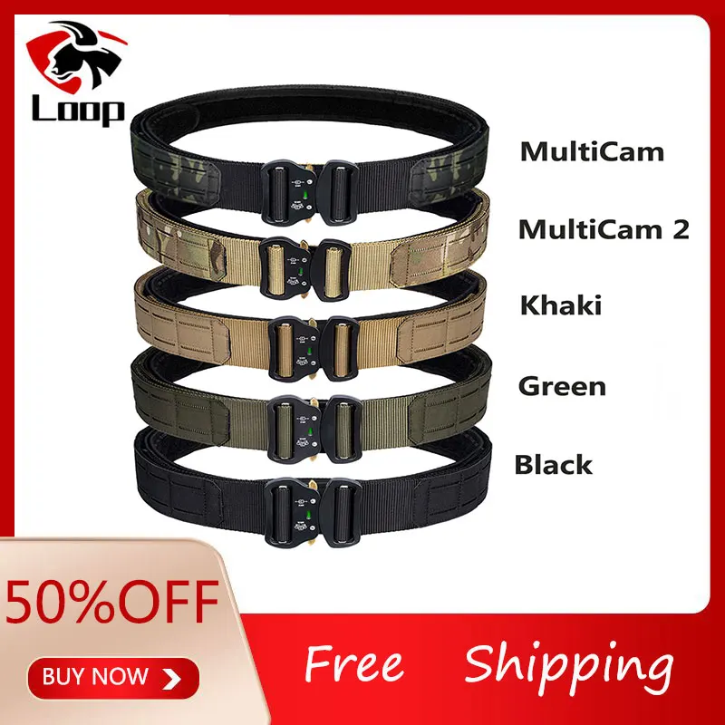 2 Inch Tactical Belt Molle Combat Battle Belt Double Layer Metal Buckle Fighter Belts combat belt quick molle battle belt