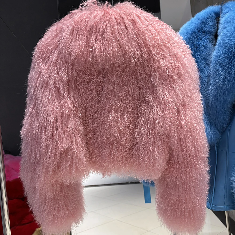 YOLOAgain 2025 Autumn Winter Warm Turn-Down Collar Real Mongolia Sheep Fur Jacket Coat Women Short Black Sheep Fur Jacket Female