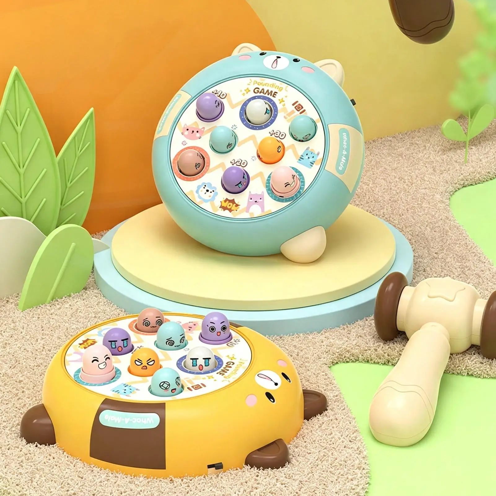 電動カートゥーンベアハンマーおもちゃインタラクティブテーブルゲームセット-子供用パーティー-ホームリビングルーム-ソファ-誕生日-ホリデーギフト