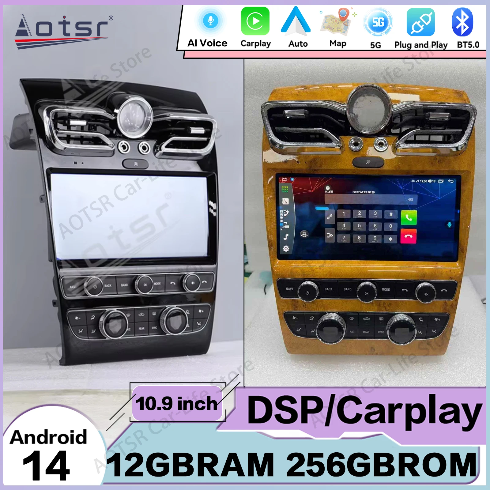 10.9 Inch Multimedia Android 14 Video Player For Bentley Continental GT Flying Spur 2005~2019 GPS Navigation Car Radio Head Unit