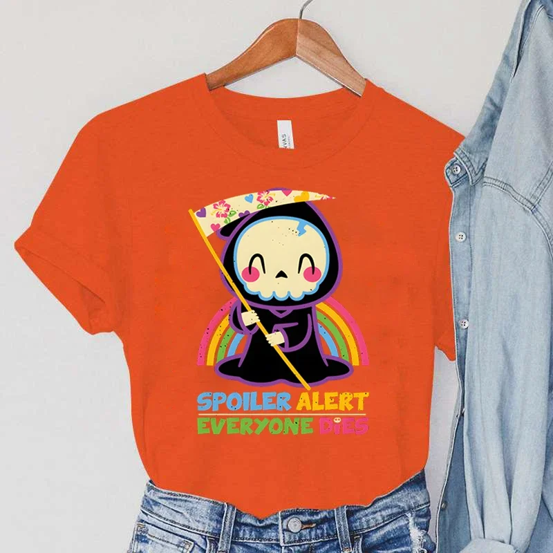 Teschio T-shirt Donna Cartoon Arcobaleno Magliette SPOILER ALERT Tutti muore Stampa Abbigliamento donna Vintage90s Falce T-shirt da donna