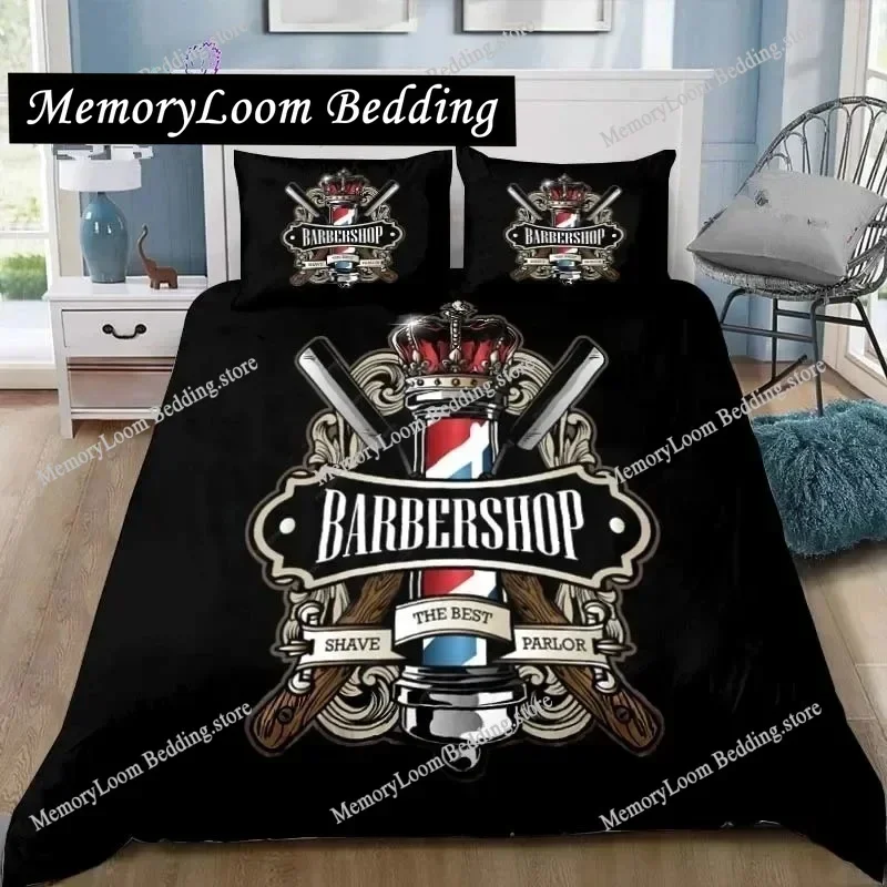 Vintage Barber Shop Skull Sign Bedding Set Single Twin Full Queen King Size Bed Set Adult Kid Bedroom 3D Print Bedding Gift