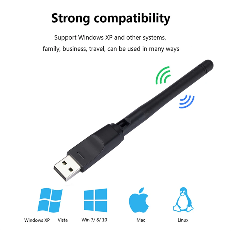 150Mbps MT7601 Wireless Network Card Mini USB WiFi Adapter LAN 2.4GHz Wi-Fi Receiver Dongle Antenna 802.11 b/g/n for PC Windows