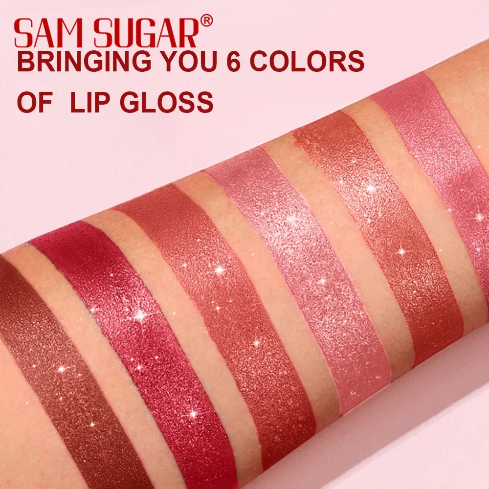 6 ピース/セットダイヤモンドピンク口紅チョコレートブラウンメタリックグリッター口紅長期的なシマーパールスパークリングリップグロスメイクアップ