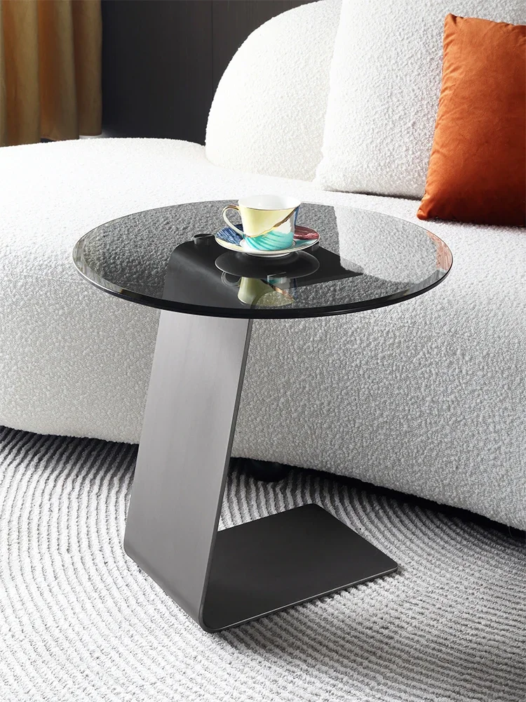 Stainless Steel Edge Table, Living Room Sofa Glass,Corner Table ，Modern Movable, Artistic Sense,