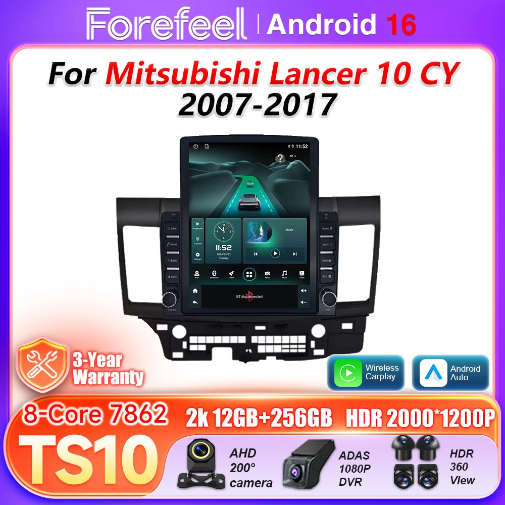 Android 16 Auto Car Radio For Mitsubishi Lancer 10 CY 2007 2008 2009 - 2017 Video Carplay BT 5G Wifi Multimedia Player GPS DSP