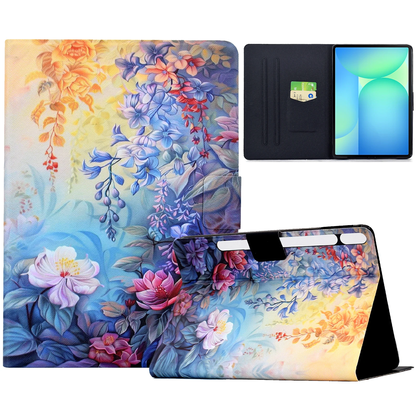 

For Samsung Galaxy Tab S10 FE+ Case Colorful Pattern Painting Card Slots Stand Leather Tablet Cover with Auto Sleep / Wake - B