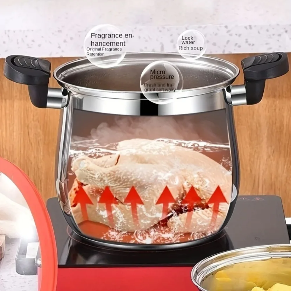 304 Stainless Steel 8 L Soup Pot Micro-Pressure Cooker Kitchen Cookware Non-Stick Large Capacity Anti-scalding Stockpot Porridge