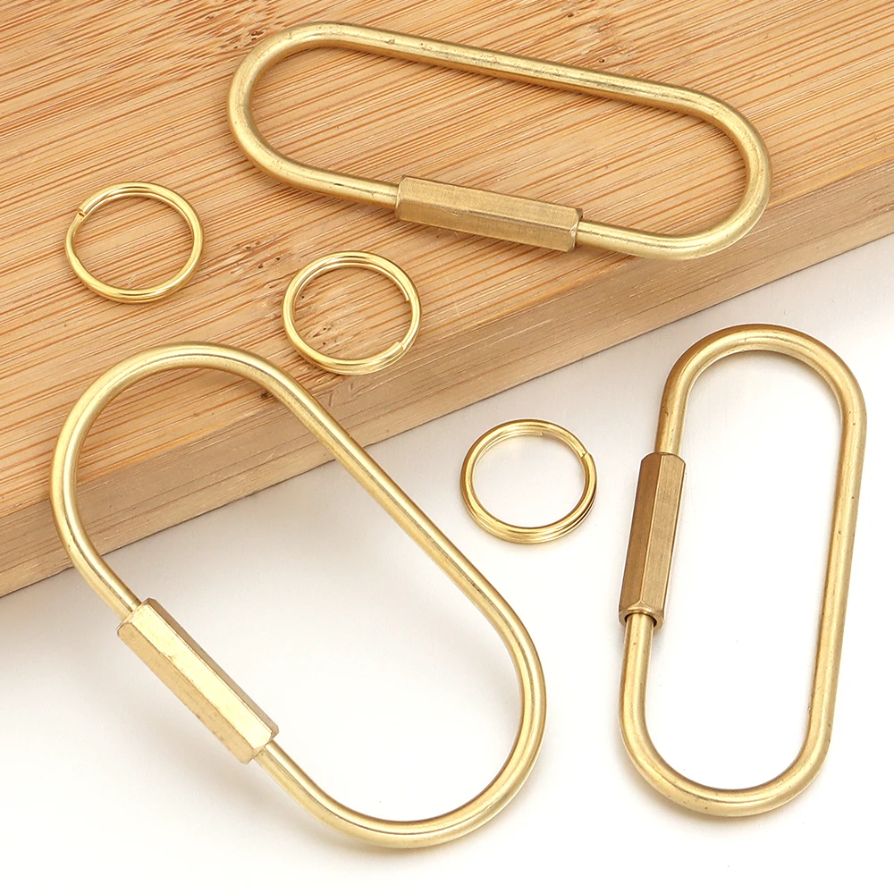 2 Stück/Set Messing-Schlüsselanhänger mit Schloss D-Schlüsselanhänger Camping-Karabiner Überlebens-Campingausrüstung Schnallen Haken Schlüsselring Zubehör – Detail 5