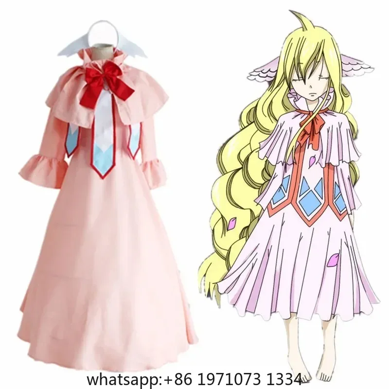 Anime Fairy Tail Cosplay Mavis Vermilion Costume Wig Pink Dress Full set First Guild Master Skirt Halloween Party Costume
