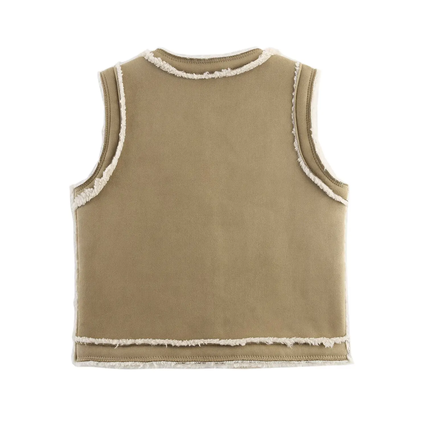 Retro Splicing Vest O-hals Single Breasted Pluche Dik Vest Mode Veelzijdig Casual Vest 2025, Herfst/Winter Nieuwe Dames Top