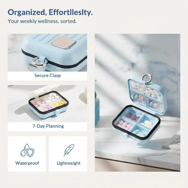 Tragbare Mini-Reisemedizinbox, 7-Tage-Tabletten-Organizer, Schmuckaufbewahrung für unterwegs – Detail 8