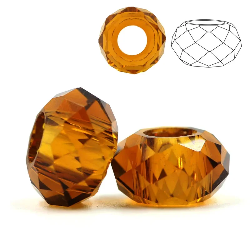 Crystal Beads 20Pcs Large Hole 8x14mm Big Hole Faceted Glass Round Spacer Beads for Charm Bracelets Making DIY Wholesale In Bulk