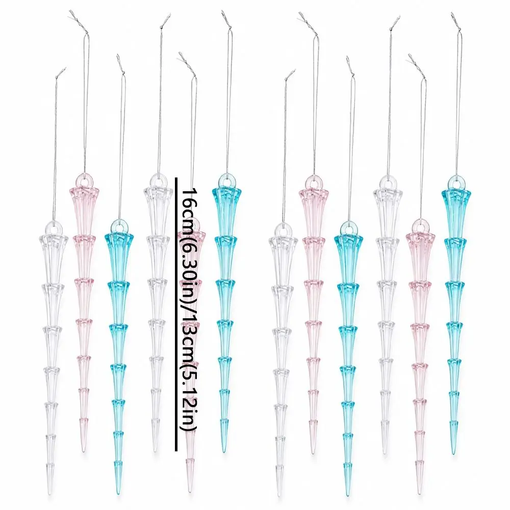 12Pcs Realistic Acrylic Icicle Christmas Ornaments Shatterproof Fake Icicle Clear Ice Strip Hanging Pendants Transparent