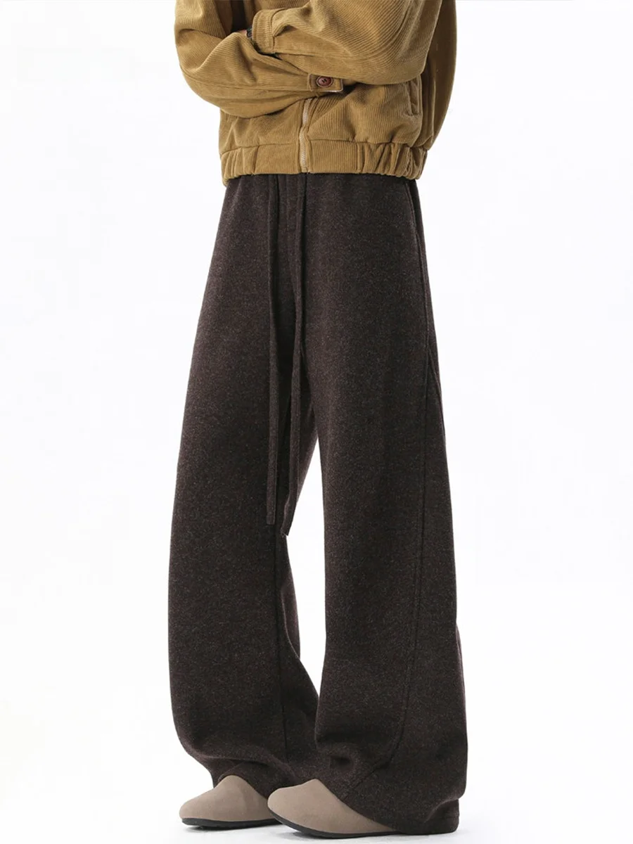 

American Sle Fce Lined Brued Casual Pants Men Winter Vintage Lazy Thi Straight Leg Wide Leg Sweatpants