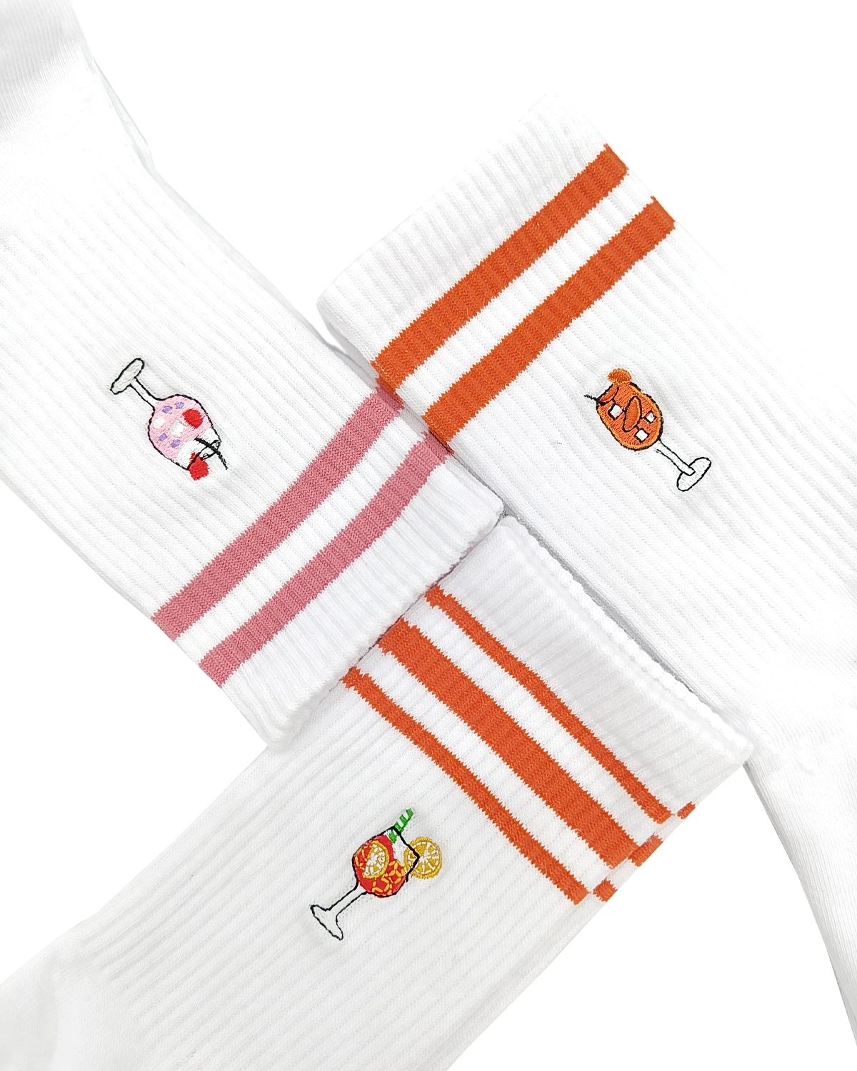 Spring and Summer New White Mid Length Socks with Striped Embroidery and Versatile Creativity