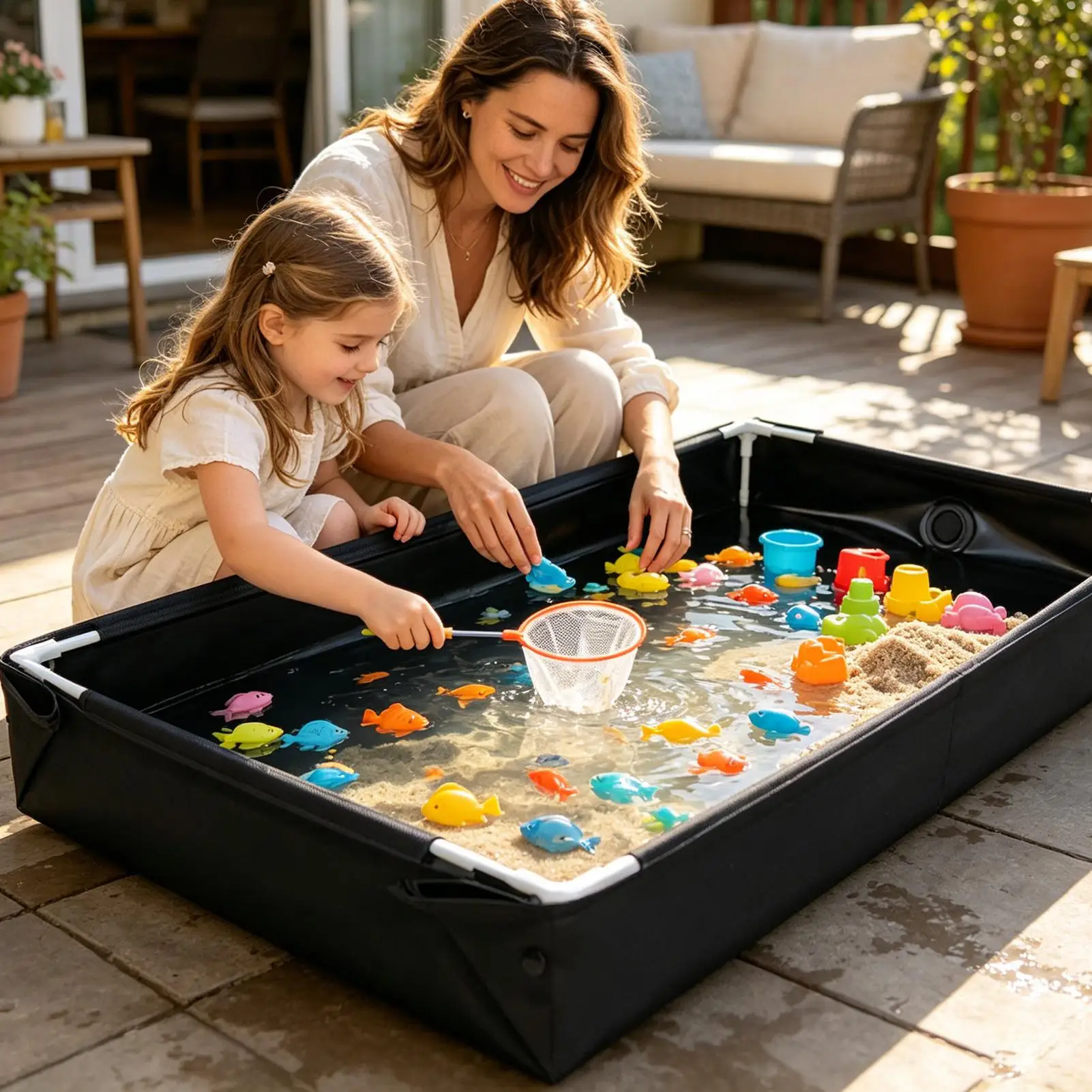 new Outdoor water play and sand pool, children's fishing bowl toy, educational play pool for kids, home stand angled pool view 3