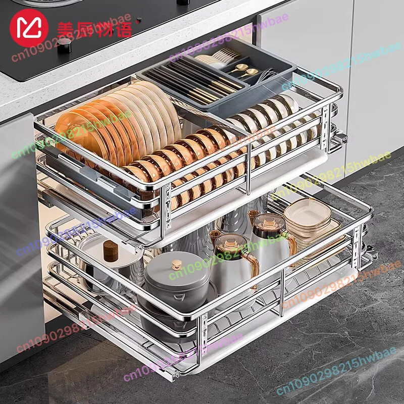 

Kitchen Cabinets 304 Stainless Steel Single-layer Drawer Type Dish Basket