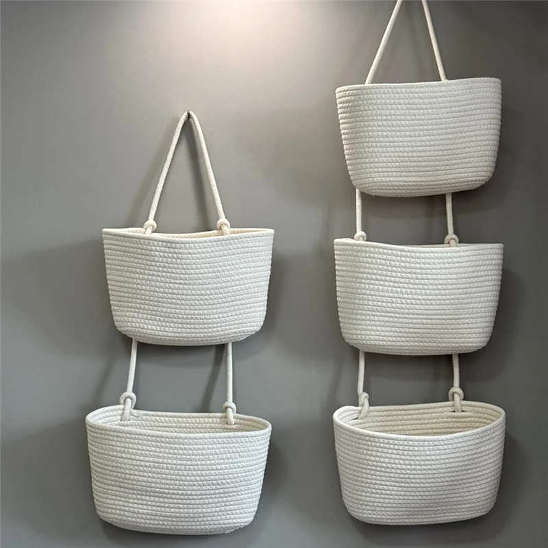 

SEWS-Настенная тканая корзина для хранения, трехслойная подвесная конструкция для дома, настенная корзина для домашнего использования, экологически чистая