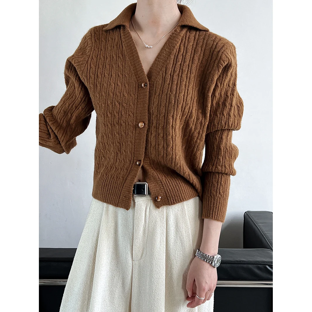 2024 New Arival Women Autumn Cardigans Coat Knitted Polo Neck V-Neck Design Slim Sweater Women Cape Clothes Tops