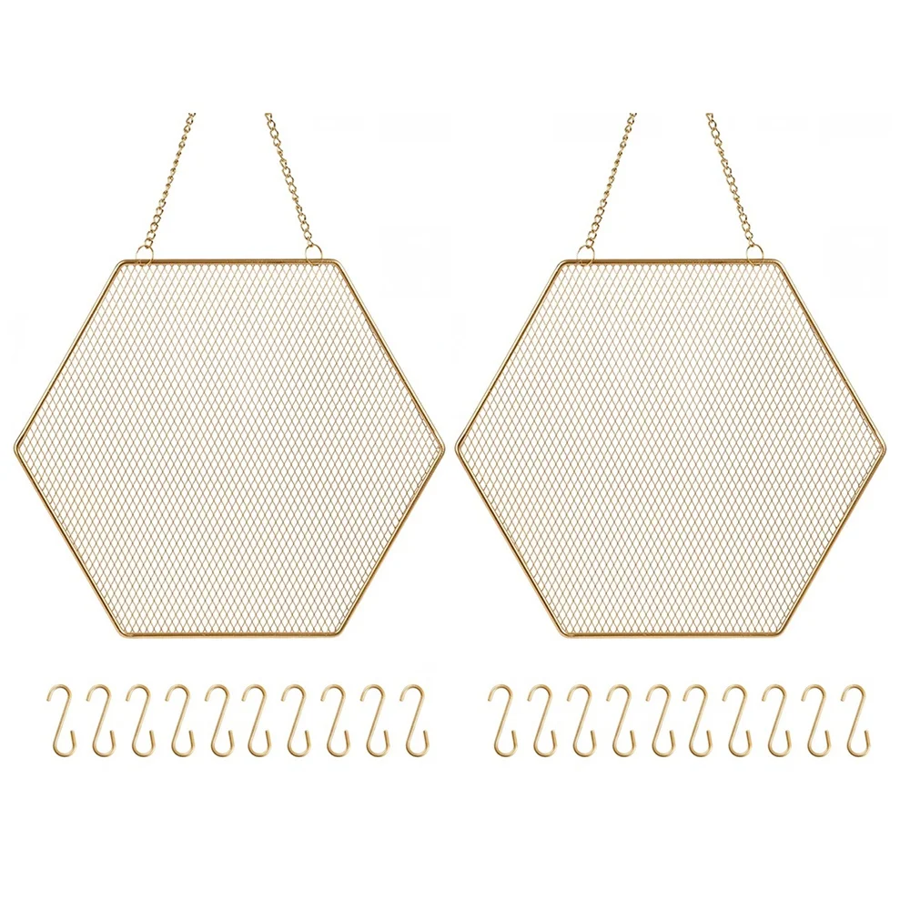 Hanging Earring Holder Wall Mounted, 2 Packs Earring Organizer Decorative Hexagon Hanging Jewelry Organizer Grid Shape