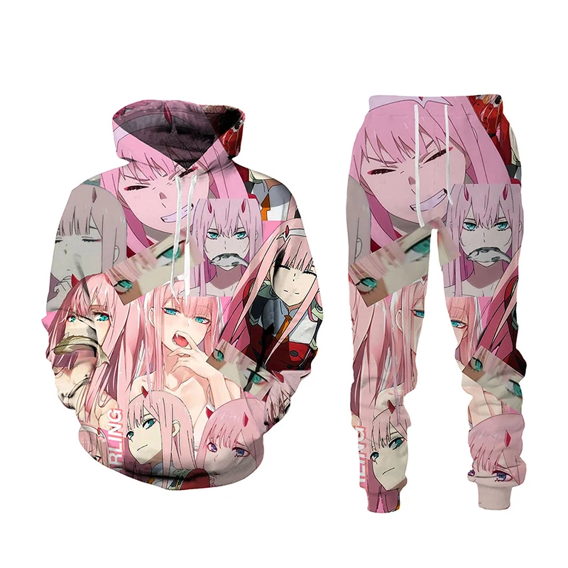 Anime Hoodies Men Women Autumn Winter Pullovers Hip Hop Hooded Oversized Sweatshirts 3D Hoodies + Long Pants 2 piece Set