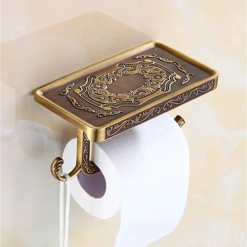 Wall Mounted Vintage Classic Toilet Paper Holder Bathroom Antique Brass Roll Tissue Rack Bathroom Accessories Storage Rack