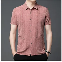 New Casual Trend Men's Solid Color Lapel Shirt Summer Men's Clothing Single Breasted Pocket Cotton Linen Short Sleeved Shirt Top