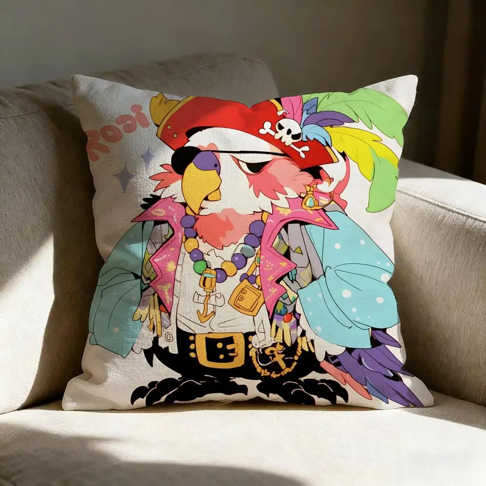 Fotografia 6: Capa de Almofada de Linho com Estampa de Papagaio Pirata, Capa para Sofá, Sala de Estar, Banco, Pátio, Decoração de Casa