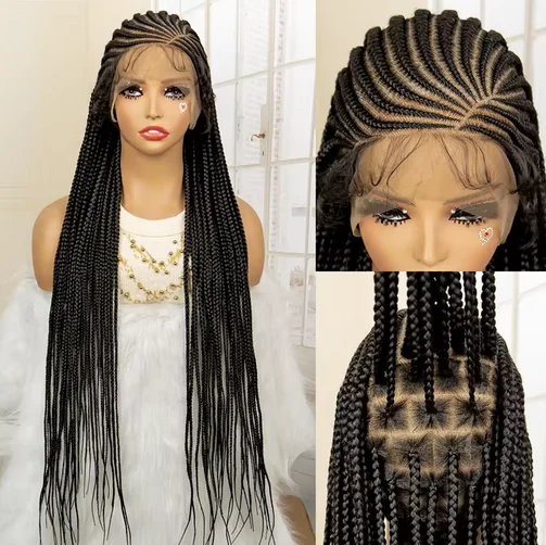 Synthetic 360° Full Lace Cornrow Braided Wigs for Black Women 36 Inches HD Lace Handmade Knotless Box Braided Wig with Baby Hair