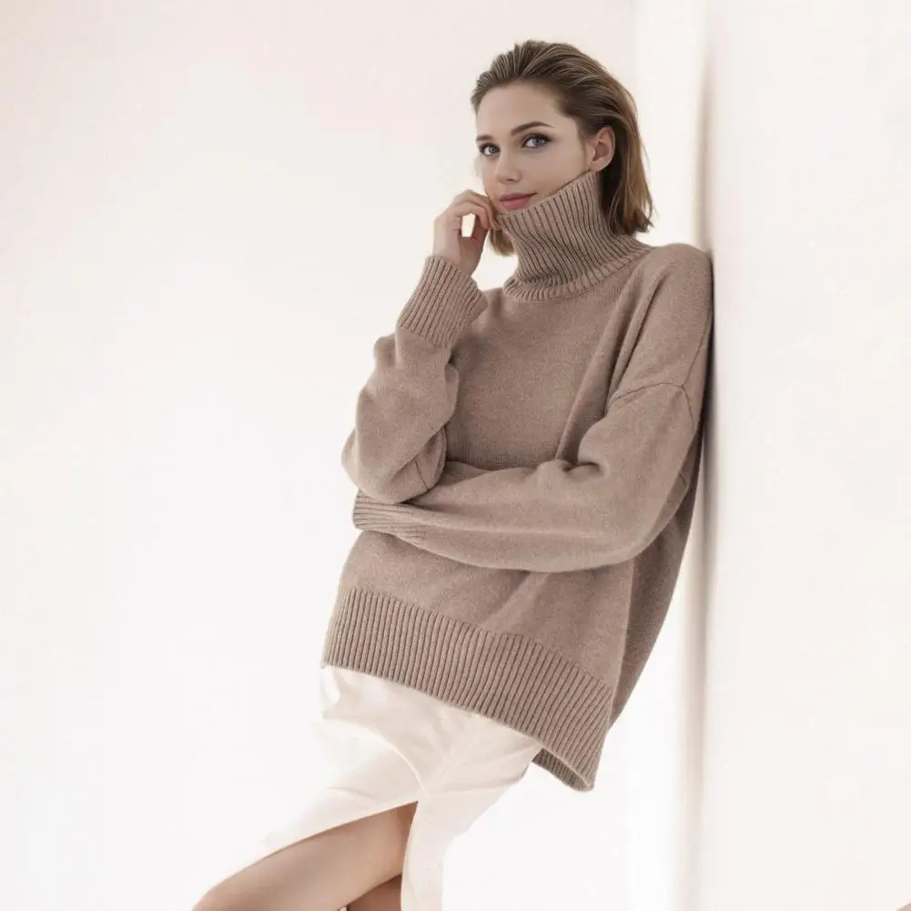 Suéter no transparente, suéter elegante de cuello alto para mujer, Tops para Otoño Invierno, Jersey de punto holgado, Tops para uso diario