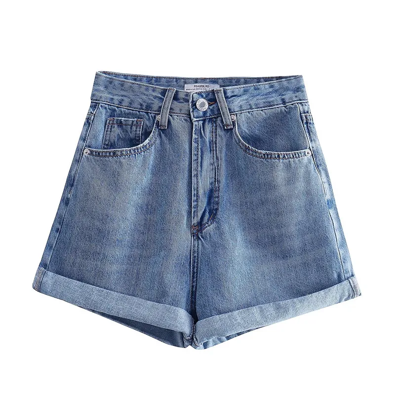 ฤดูร้อนใหม่ผู้หญิงเบอร์มิวดา orts Mommy Denim orts 4 สีเอวสูงตรงขากางเกงยีนส์เอวสูงกางเกงยีนส์ ort ความยาว