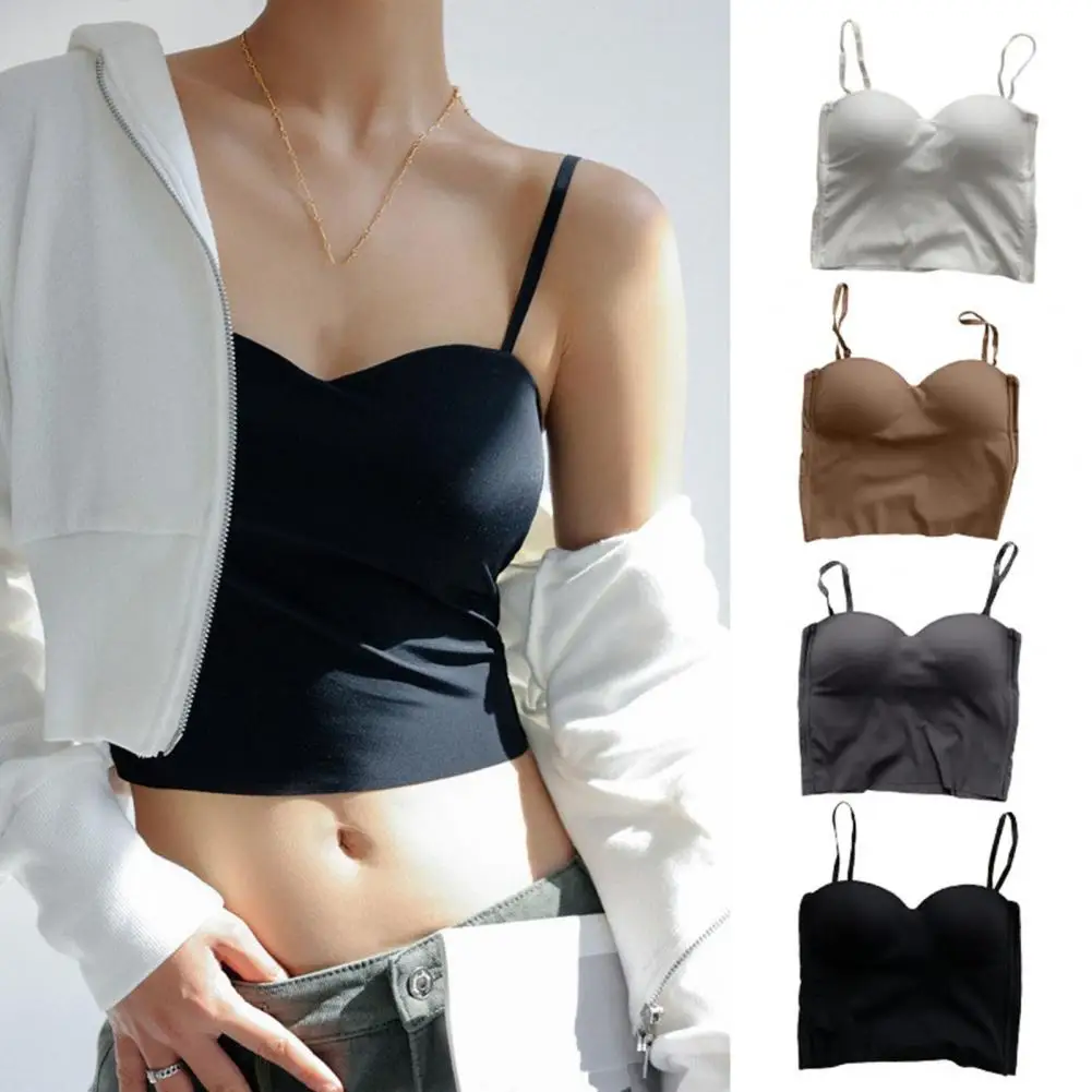 Women Bottoming Vest Seamless Padded Bandeau Bra Plus Size Cooling Effect Camisole Summer Hot Weather Sport Basic Tank Top