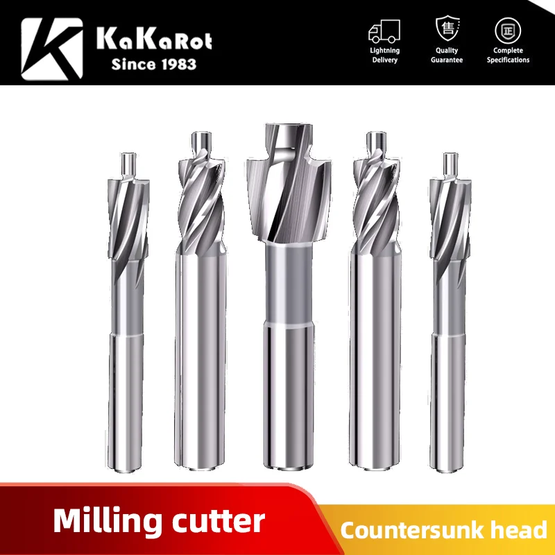 KaKarot Countersunk milling cutter high-speed steel flat bottom countersink drill straight handle white steel mouthM3M4M5M6M8M10