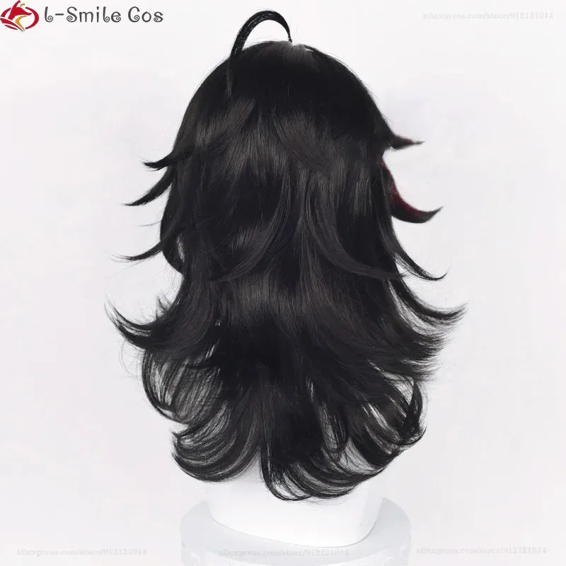 Vtuber Luxiem Vox Akuma شعر مستعار تأثيري طويل 50 سنتيمتر الأسود يسلط الضوء على مقاومة للحرارة الاصطناعية هالوين حفلة أنيمي الباروكات + غطاء شعر مستعار