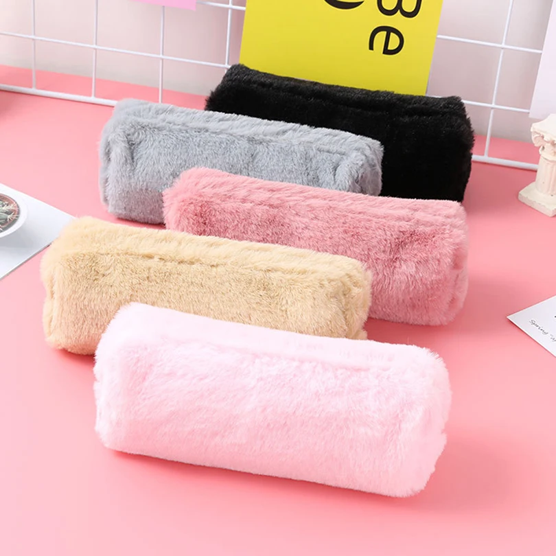 Pencil Case Black Cute Stationery Winter Pencilcase Trousse Scolaire Plush Pen Case Kalemlik School Supplies Pencil Pouch