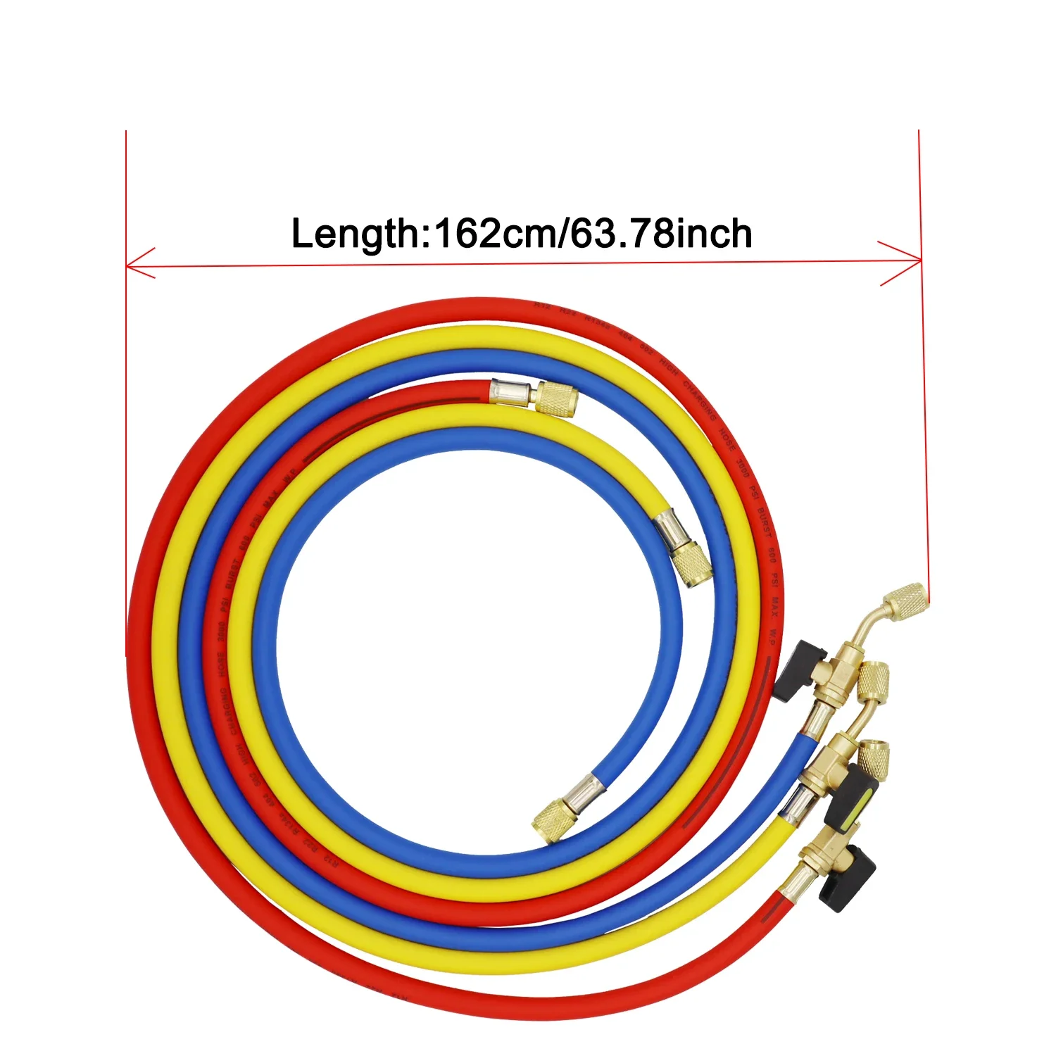 162cm HVAC 1/4Inch SAE 600 PSI R410a R134a R22 Charging Hoses with Shut Valve