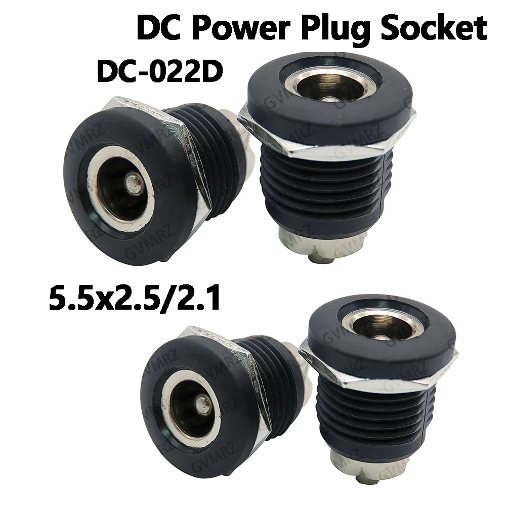 5PCS/lot DC-022D DC Power Plug Socket Connector, With Nut Panel Mounting Jack Adaptor DC-022, 5.5x2.1mm 5.5*2.1/2.5mm 5.5x2.5