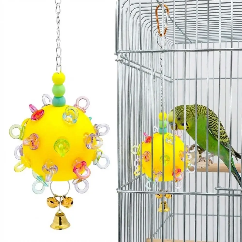 Plastic Parrot Chewing Detachable Bite Resistant Hanging Foraging Ball Auditory Stimulation with Bell Parrots Chew Swing