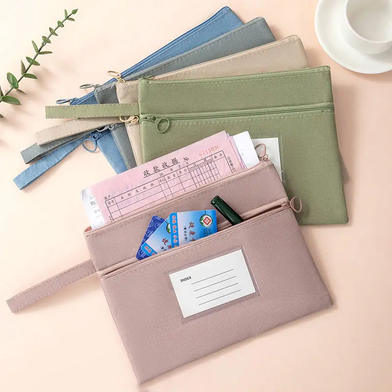 

Waterproof A4 File Organizer Double-Layer Zipper Compartment Stylish Office Stationery Storage Bag Durable