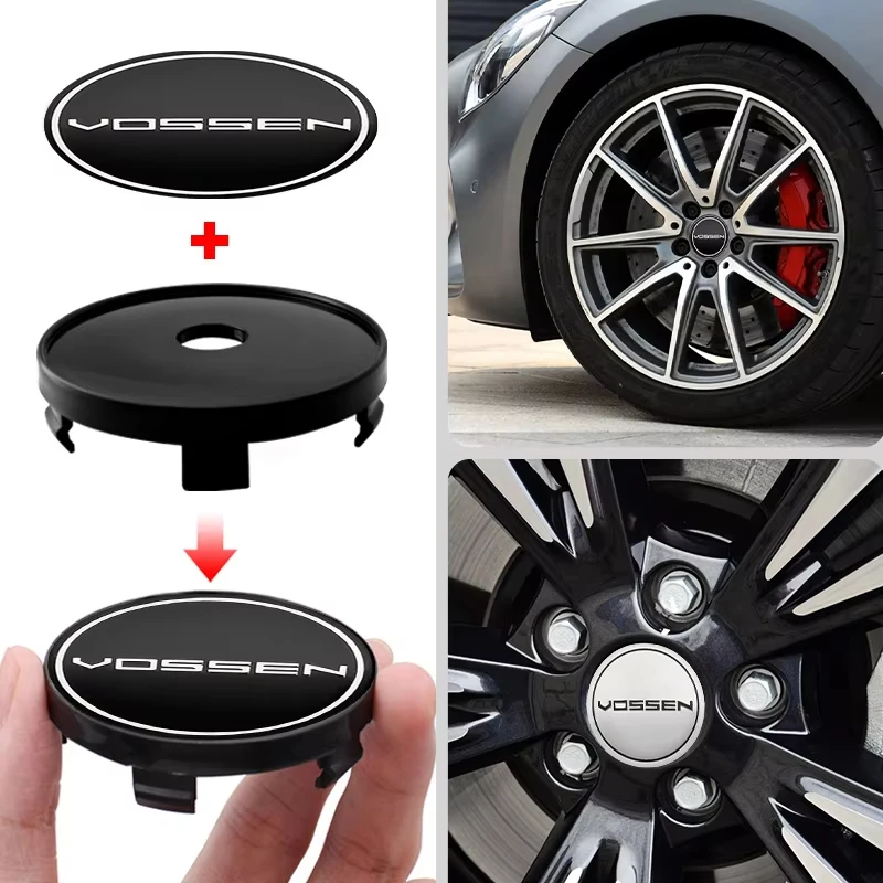 4PCS 56+60MM Vossen Emblem Universal Car Badge Wheel Center Hub Caps Sticker Rim Cover Auto Decoration Accessories