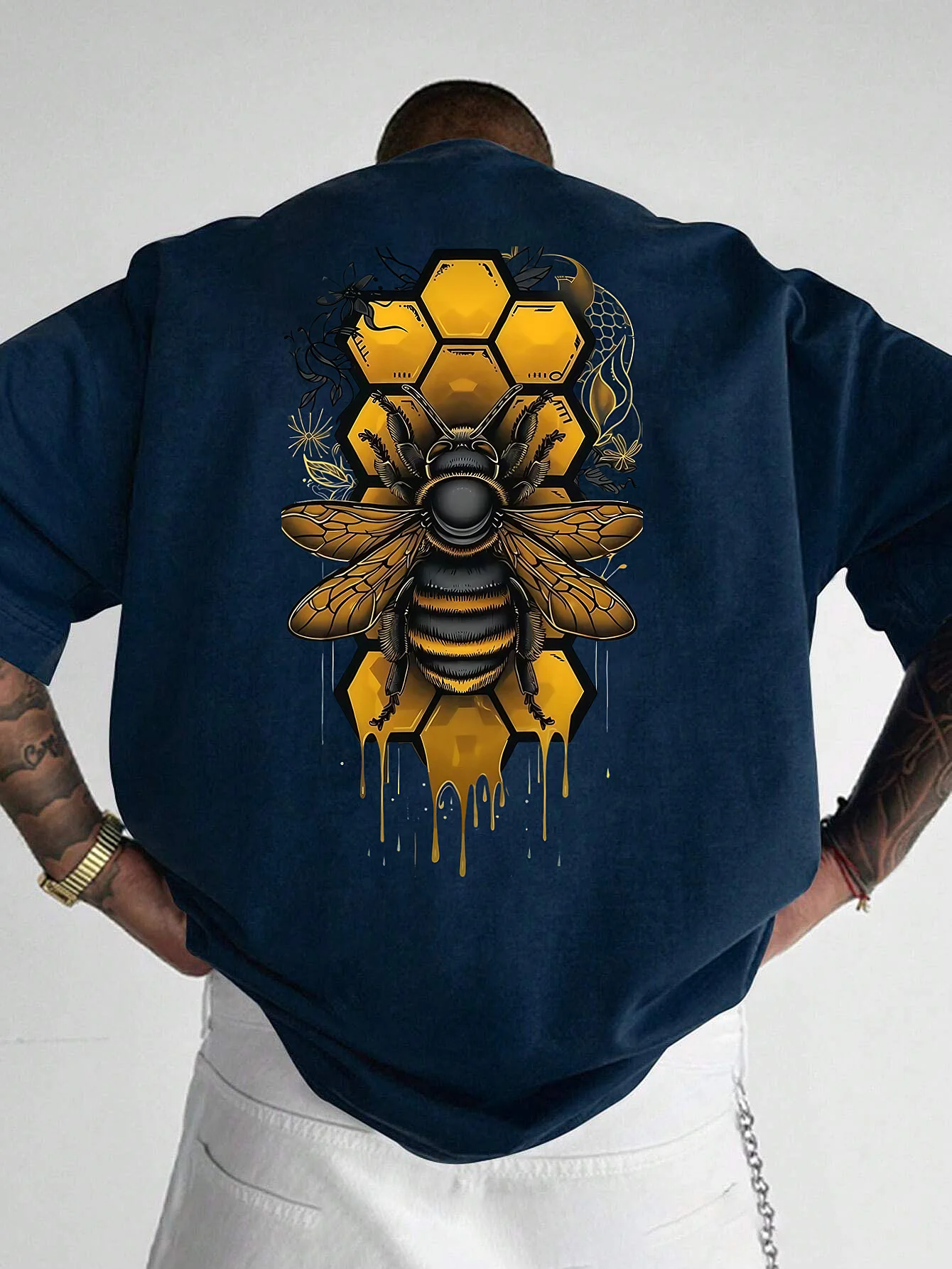 Summer Clothing Drip - Honeycomb Bee Dripping Honey Print Mens