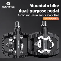 Pedales de bicicleta ROCKBROS MTB 2 en 1 Pedal plano/bloqueo bicicleta de montaña pedales de nailon antideslizantes para ahorro de trabajo rodamiento sellado impermeable