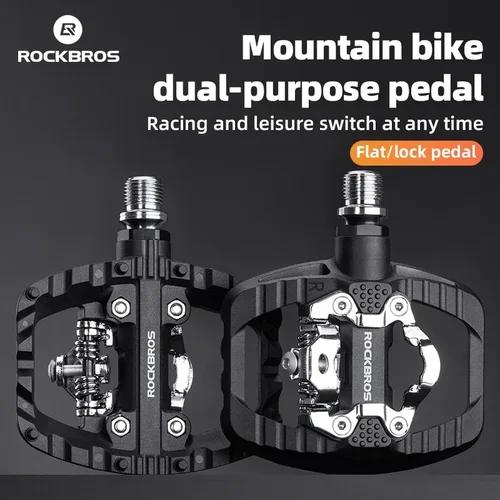 Imagen 1 del producto Pedales de bicicleta ROCKBROS MTB 2 en 1 Pedal plano/bloqueo bicicleta de montaña pedales de nailon antideslizantes para ahorro de trabajo rodamiento sellado impermeable