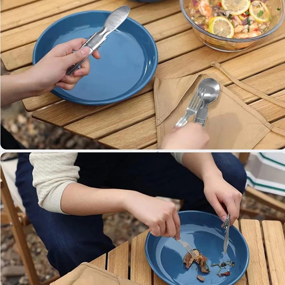 Camping Flatware Sets Stainless Steel Kitchen Accessory Spoon Fork Knife With Nylon Bag Foldable Tableware Dinnerware Set view 3